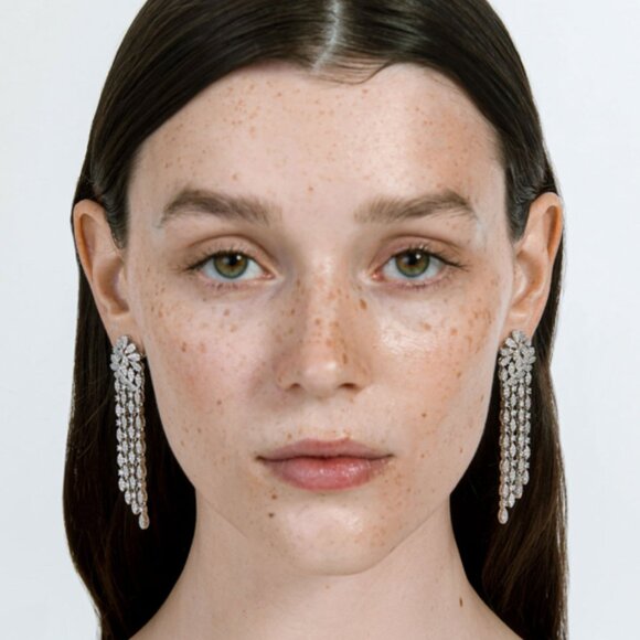 NEW~ Anthropologie SHASHI "Fleurir Drop" Pavé Crystal Fringe & Flower Earrings - Picture 11 of 15